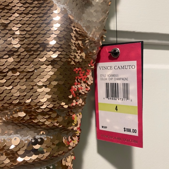 Vince Camuto Gold Sequined Mini Dress, Size 4 - Picture 4 of 10